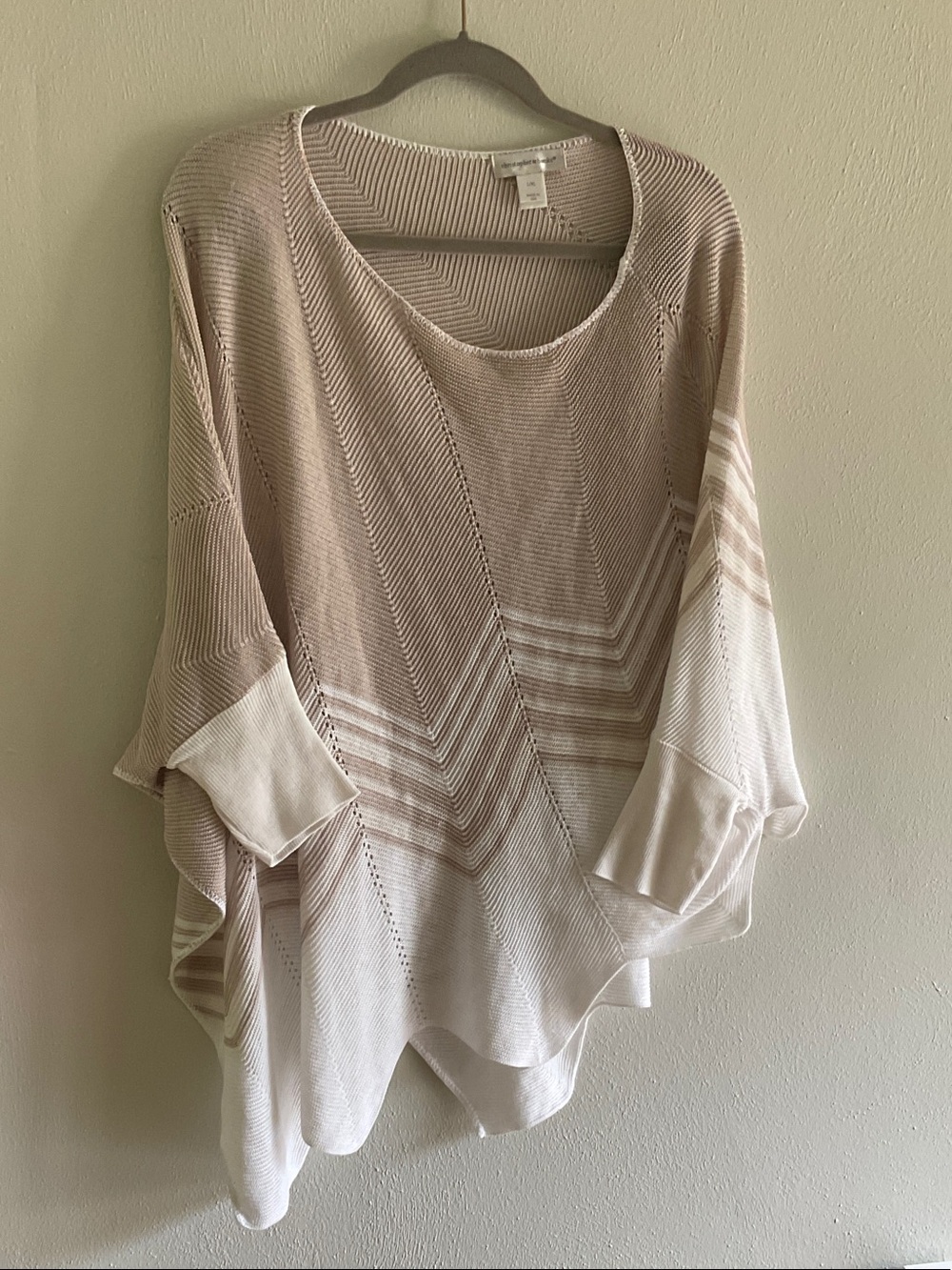 Christopher & Banks Taupe and White Knit Poncho Sweater